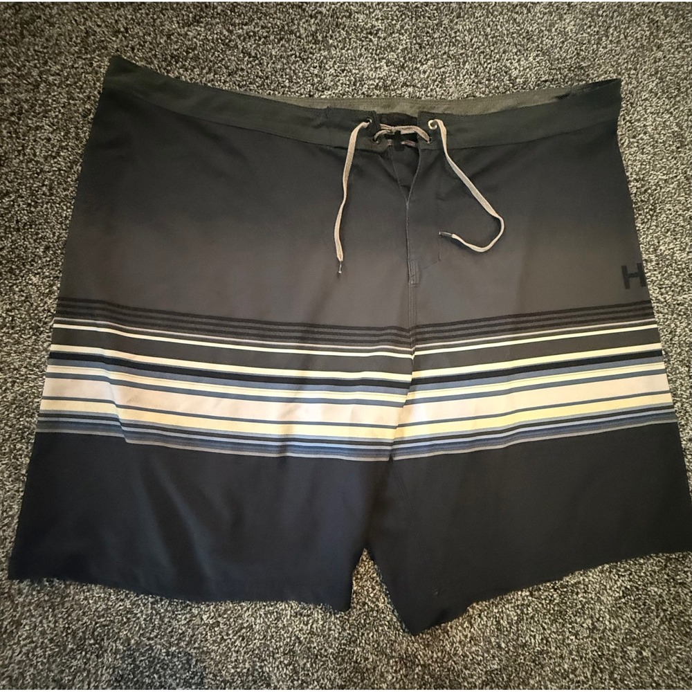 Hurley Mens Board Shorts Size 44 Grey Black Ombre Striped Swim Trunks